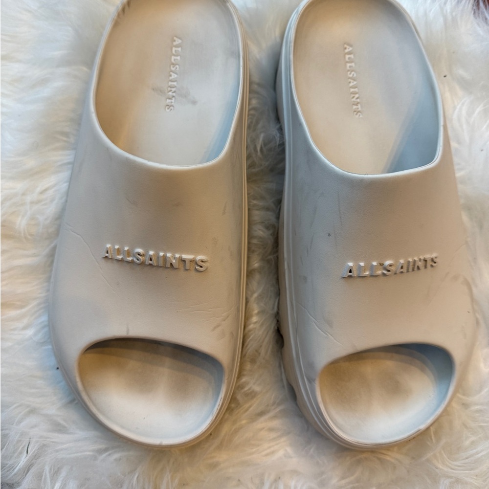 All Saints Cream Slide Sandals